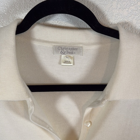 Christopher & Banks Vintage White Knit Button Down Collared Shirt Size XL - Picture 2 of 6